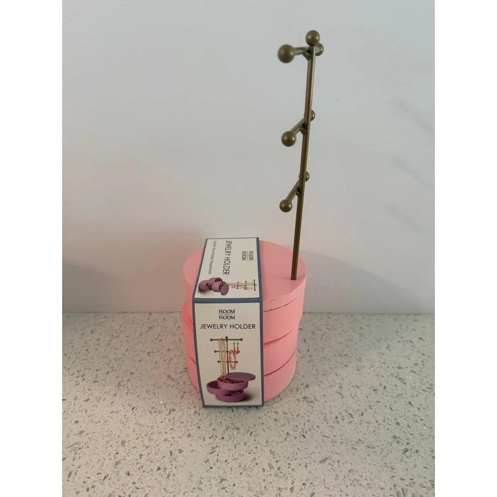 Room 2 Room Pink Jewelry Holder 3 Tier Metal Stand with 3 Storage Compartments